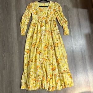 Vintage 70s handmade floral dress L